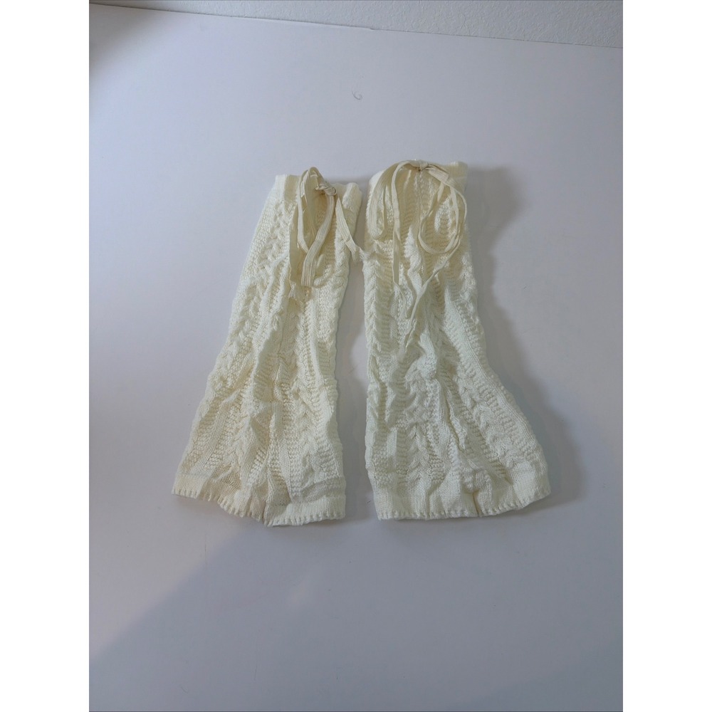 Womens Ivory Cable Knit Leg Warmers Ribbon Tie Balletcore Coquette Cream